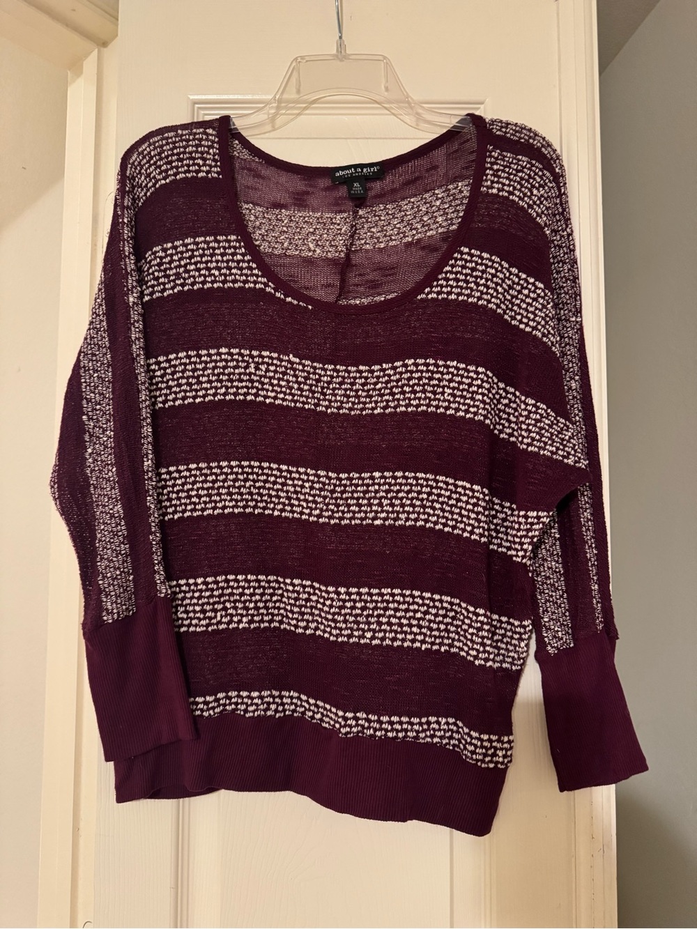 About A Girl Marled Stripe Scoop Neck Sweater - Wine & Cream